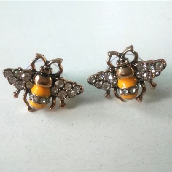 HP!!! Crystal Yellow Bee Stud Earrings - Picture 2 of 6
